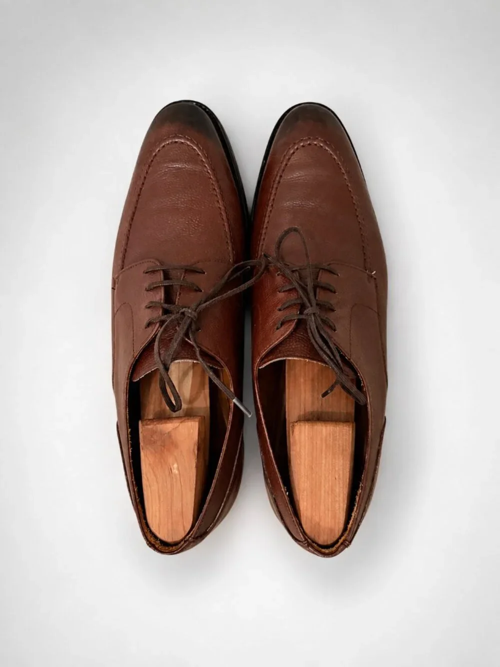 J Fitzpatrick Men's Brown Pebbled Grain Leather Derby Shoes Sz 8.5 E